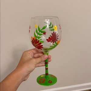 Hand-Painted Floral Wine Glass